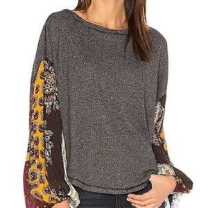 Free People We The Free blossom gray thermal bandana sleeve top S